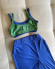 Double Strappy Cropped Top With Brazil Embroidery, 2 In 1, Women's, Beach, Holiday, Sports And Fitness, Vacation, World Cup - 綠色 - 查看 5
