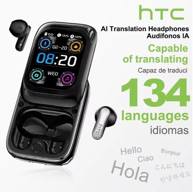 HTC NE48 Slide-Type Wireless Earbuds: Colorful HD Display, Touch Control, In-Ear Design, Multi-Function Control, Custom Wallpaper Upload, AI Translation Function