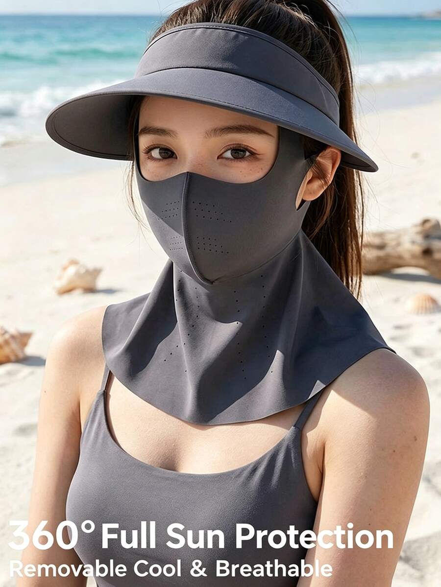 Bộ 1 chiếc khăn che mặt chống nắng toàn diện cho đạp xe, hoạt động ngoài trời mùa hè, du lịch, 3 trong 1, khẩu trang chống nắng có thể tháo rời, mũ liền mạch mùa hè dành cho nữ, khẩu trang che cổ. - Nhiều màu - Xem 1
