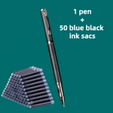Bộ 1 bút bi + 50 hộp mực thay thế, bút bi kim loại cao cấp, thiết kế tối giản thanh lịch, viết trơn tru, lý tưởng cho việc ký tên trong kinh doanh và sử dụng cá nhân, tương thích với hộp mực 2.6mm, thích hợp làm quà tặng. - Bộ 51 món - Xem 16
