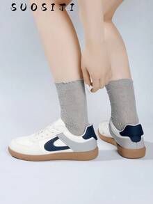 2026 Women's Autumn Casual Flat Soft Bottom Non-Slip Patchwork Outdoor Sports Shoes, Suitable For Spring And Autumn - Blue and White - View 4