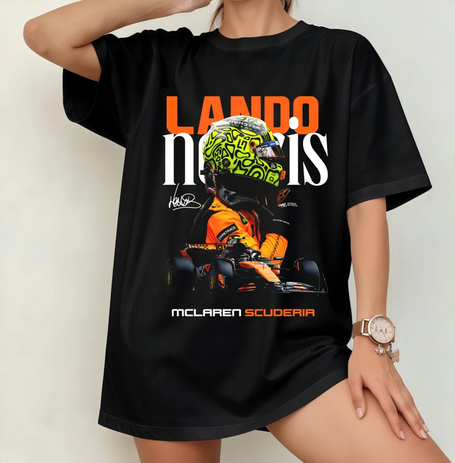 LandoNorris Retro Nostalgia Formula 1st Champion Legend Portrait T-Shirt | Unisex Crew Neck Fan Merch Black - Black - View 1
