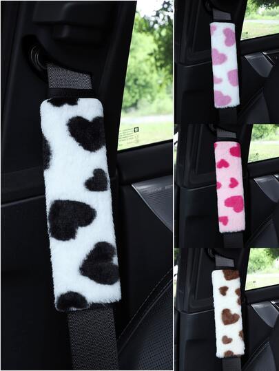1 pieza Almohadilla para cinturón de del coche con estampado de corazón de piel sintética y diseño de mezclilla, cojín suave y esponjoso para el cinturón de , protector universal para cinturón de coche para prevenir la fricción, accesorio interior de coche lindo, adecuado para hombres y mujeres, se ajusta a todos los vehículos, camiones, SUV, etc.