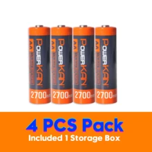POWERKAN AA 2700mAh 可充电电池：1.2V 镍氢可充电电池，容量大，输出可靠，预充电，即插即用 - 适用于相机、麦克风、控制器等高耗电设备 - 配有耐用电池盒 - 查看 9