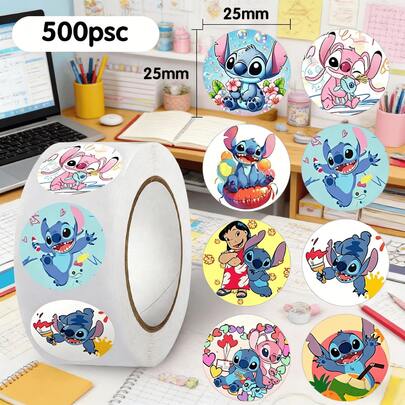 500 miếng/cuộn Hình dán hoạt hình Stitch và Thiên thần, Đồ chơi trẻ em, Nhãn trang trí sổ lưu niệm, Cuộn hình dán Stitch, 500 hình dán tròn, Hình dán hoạt hình 25mm, Hình dán Lilo & Stitch, Hình dán Stitch & Thiên thần dễ thương, Nhãn tự dính, Hình dán phần thưởng cho trẻ em, Đồ dùng lớp học, Quà tặng tiệc tùng, Trang trí sinh nhật