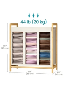 Bamboo Laundry Basket With Shelf, Foldable Dirty Clothes Storage Basket, Bathroom Towel Rack Storage Cabinet With Louvered Door - Multicolor - View 11