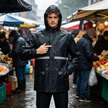 Impermeable separable para adultos, Ropa impermeable para bicicleta eléctrica de Body completo, Conjunto de pantalones impermeables para construcción/pesca, Ropa impermeable gruesa para exteriores - Impermeable dividido - Ver 2