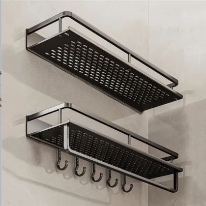 Aluminum Alloy Kitchen/Bathroom/Balcony Storage Rack, Waterproof & Rust-Proof, Bottle & Jar Organizer, Space-Saving, Two Installation Methods, No Drilling Required