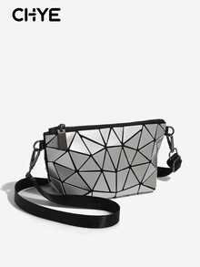 1pc Women's 2026 Spring/Summer New Geometric Rhombus Pattern Multi-Purpose Shoulder Chain Bag, Fashion Clutch Crossbody Bag - Silver - View 3