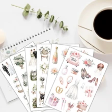 6pcs/82pcs Watercolor Wedding Theme Sticker Set, Including Packaging Stickers, Holiday Gift Stickers, Planner Stickers, Suitable For Wedding Memorials, Wedding Planning, Valentine's Day Planning,For School Supplies,Back To School - Multicolor - View 2