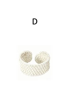 1/2pcs Set Women Summer Handmade Woven Rattan Earrings And Bracelet Set, Circular Pendant Earrings With Matching Bangle - Multicolor - View 19