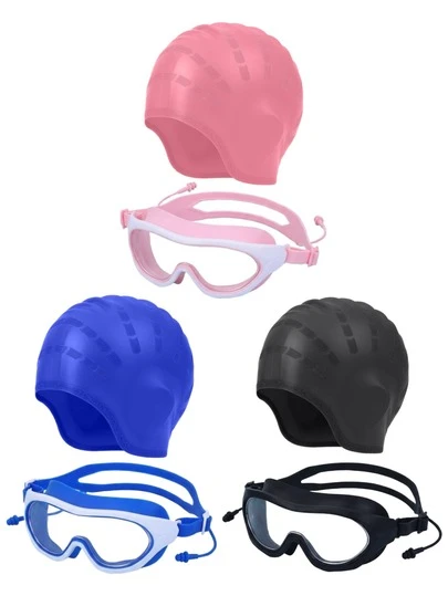 Große Rahmen Schwimmbrille, Anti-Beschlag Anti-Wasser Silikon Schwimmbrille mit Ohrstöpsel, geeignet für Schwimmtraining und Lässig, Urlaubsgeschenk + Silikon Oversized Schwimmkappe, elastisch bequeme Unisex Erwachsene Schwimmkappe für langes Haar, Große Größe Silikon Schwimmkappe, bequeme Große Größe Silikon Schwimmkappe geeignet für Frauen mit langem Haar