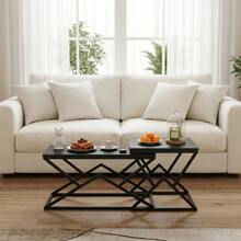 Black, Modern, And Geometric Coffee Table – Wooden Top And Sturdy Metal Frame – Industrial-Style Coffee And Side Table For The Living Room - Black - View 5