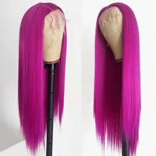 websterwigs 玫瑰红长直发合成蕾丝前假发，预先拔毛，自然发际线，女士耐热纤维假发 - 彩色 - 查看 4