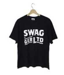 Camiseta unissex de algodão puro, estilo anos 2000, modelo Swag Y2K, masculina, gola redonda, tecido levemente elástico, modelagem regular, estampa, algodão macio para todas as estações, ideal para uso casual diário, leve, tecido respirável, charmosa, perfeita para férias. - Preto 11 - Ver 1