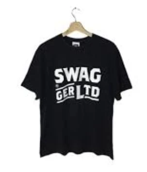 Camiseta unissex de algodão puro, estilo anos 2000, modelo Swag Y2K, masculina, gola redonda, tecido levemente elástico, modelagem regular, estampa, algodão macio para todas as estações, ideal para uso casual diário, leve, tecido respirável, charmosa, perfeita para férias. - Preto 11 - Ver 1