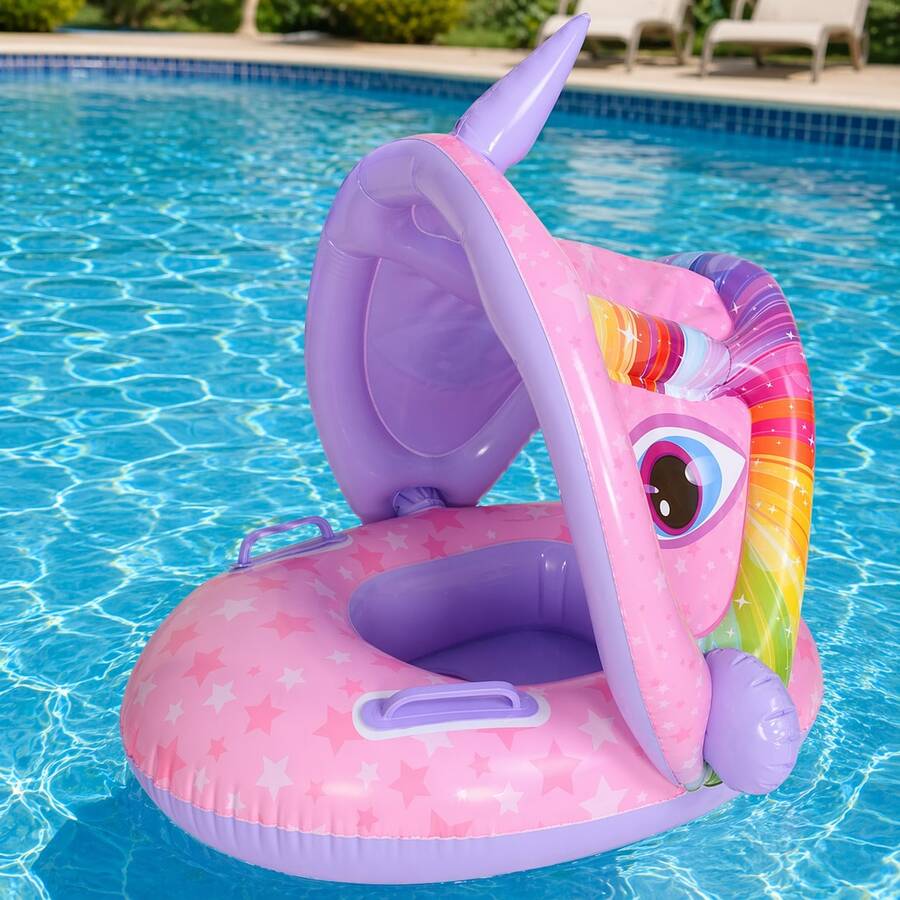 Infant Swimming Pool Float Ring With Canopy, Inflatable Swimming Ring, Baby Swimming Pool Float Toy, Sun Umbrella, Suitable For Infants And Toddlers - Multicolor - View 1