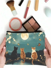 1 chiếc túi đựng mỹ phẩm in hình mèo dễ thương, túi đựng đồ dùng cá nhân du lịch hình mèo con, món quà hoàn hảo cho người yêu mèo. - Nhiều màu - Xem 8