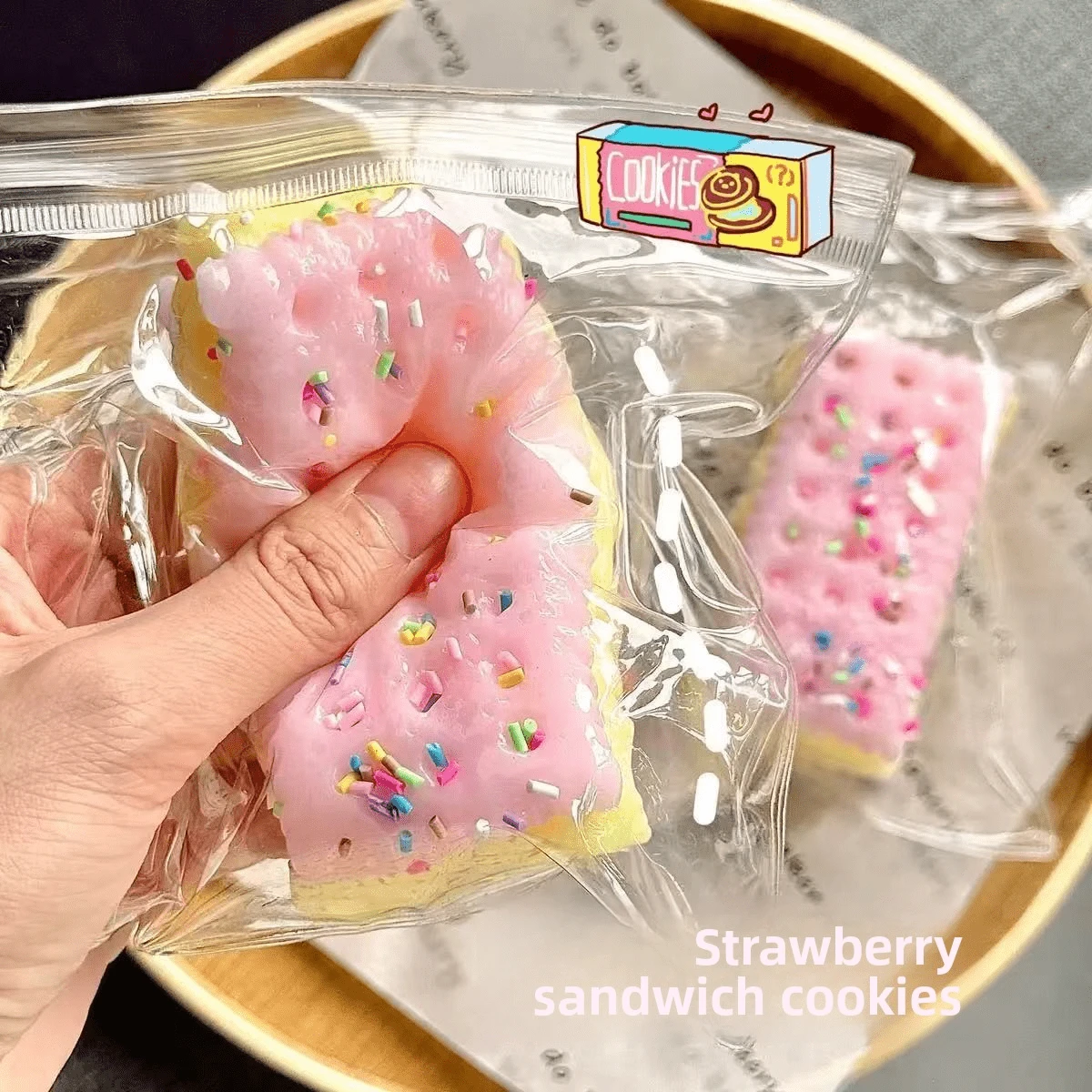 大型软绵绵夹心饼干玩具，TPR材质，柔软挤压，缓解压力，逼真饼干造型，慢回弹，生日/圣诞节/派对礼物，最佳礼物，旅行便携减压玩具 - 均碼 - 查看 1