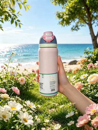 Botella de agua aislada de acero inoxidable Owal de 32 onzas - Botella de agua deportiva a prueba de fugas con boquilla de doble función, tapa abatible y boquilla ancha, mantiene las bebidas frías durante 24 horas, adecuada para fitness, viajes y uso diario