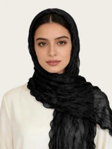 1 buc Eșarfă Hijab din șifon șifonat pentru femei, eșarfă lungă cu textură ondulată super elastică, eșarfă casual din poliester de culoare solidă, eșarfă de vacanță - Eșarfă lungă ondulată multicoloră - Vizualizare 11