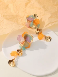 1 Pair Heavy Metal Petal Earrings, Suitable For Accessories, Wedding Gifts, Bridal Season - Gold - View 2