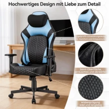 Devoko Gunji Massage Video Game Chair For Adults With Footrest, PU Leather Computer Desk Chair, Adjustable Backrest, High Back Support, Home Office Chair With Headrest And Lumbar Support - 霧霾藍 - 查看 6