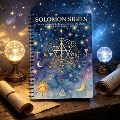 1pc Solomon Sigils Spiral Notebook, Mystical Star & Angel Language Cover, Occult Journal For Secrets & Spells, Perfect Gift For Witches, Esoteric Seekers & Spiritual Enthusiasts.