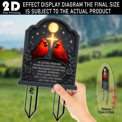 2D Flat, 1pc Red Robed Bishop & Moonlit Sky Memorial Garden Stake, Decorative Plastic Garden Stake For Cemetery, Yard, Lawn Outdoor Decor, Expressing Love & Desire, Ideal Gift, Garden Stake