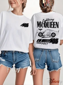 Disney Women's Lightning McQueen Racing Element Women's T-Shirt, Classic Lightning "95" Logo Printed Short-Sleeved T-Shirt, Women's Round Neck T-Shirt, Machine Washable, 100% Cotton Casual Top T-Shirt, New Women's Spring And Summer Top, Suitable For Summer Wear, Daily Party, Gift Recommendation. - trắng - Xem 1