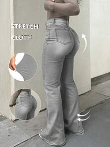 Plus Size Street Style Flared Denim Jeans - Light Grey - View 3