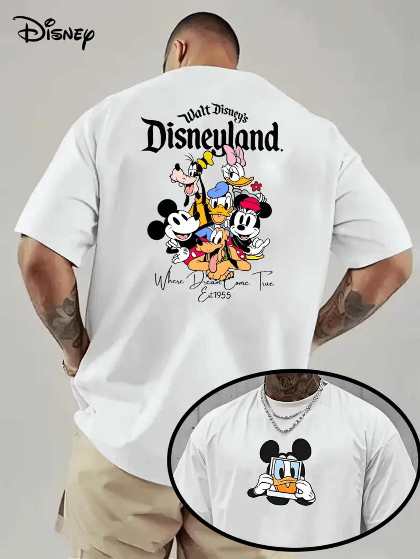 (Disney Licensed)Disney Disneyland Men's T-Shirt, Disneyland Where Dreams Come True Graphic Tee, Oversized Crew Neck Short Sleeve Casual Streetwear T-Shirt, Classic Mickey Minnie Donald Daisy Goofy Pluto Group Print Men's Summer Top, Disney Officially Authorized Men's Short-Sleeved T-Shirts, Mens Clothes, Men, Ropa De Hombre, Summer Clothes, Men Shirts, Graphic Tees, Disney Outfits Men, Graphic Tees, Camisetas Para Hombre, Camisas Para Hombre, Summer Outfits For Men, Father's Day Gift, Perfect Gift For Family And Friends, Which Are Necessary For Birthday Parties, Disney Shirts, Mens Clothes, Summer Clothes, Officially Licensed Disney T-Shirts, Disney Men's And Women's Spring/Summer Fashion Casual Short-Sleeve T-Shirts - trắng - Xem 1