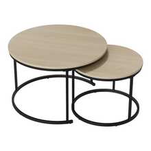 Tvådelat soffbordsset i ekfaner, runt soffbord med en diameter på 70 cm, metallram, modern stil, lämplig för vardagsrum, sovrum, balkong. - Kaki - Visa 9