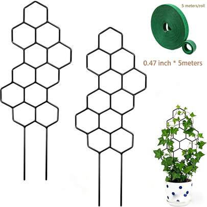 2pcs Metal Wire Plant Support Rack, Small Leaf-Shaped Trellis For Ivy, Peperomia, Dracaena And Other Potted Plants, Includes 5m Hook And Loop Strap For Climbing Vines And Branches