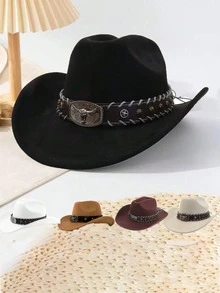 Classic Cowboy Hat For Men Women Brown/Black/Tan Western Style,Wide Brim Felt Fedora With Braided Leather Band & Adjustable Chin Strap, UV Protection Vintage Style Sun Hat For Men Women, Rodeo & Outdoor Use - Multicolor - View 7