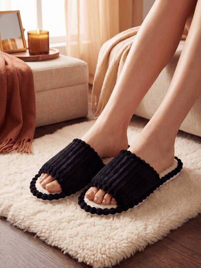 Pantuflas de mujer de punta abierta, de material de pana, cómodas y silenciosas para interiores, ideales para el dormitorio, la sala de estar y el hotel, para parejas