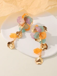 1 Pair Heavy Metal Petal Earrings, Suitable For Accessories, Wedding Gifts, Bridal Season - Gold - View 3