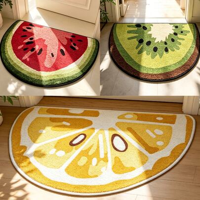 1件半圆形水果图案门垫，西瓜、柠檬、猕猴桃主题地毯，适用于浴室和客厅装饰，趣味设计，浴室垫、浴垫、门垫、小地毯、地毯、垫子、家居装饰、区域地毯、户外垫、卧室地毯，可水洗地毯