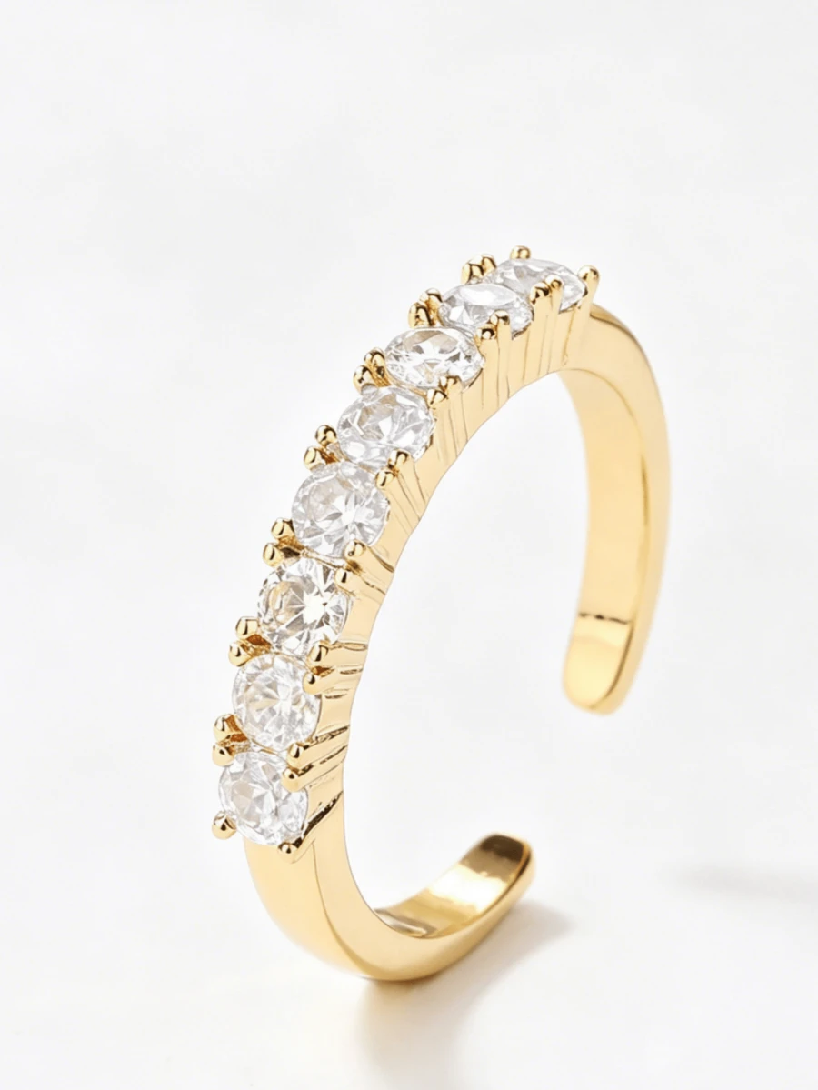 Anillo abierto de mujer de media eternidad de lujo, anillo de banda de medio círculo minimalista, anillo elegante y versátil para dama - Tipo abierto - Ver 1