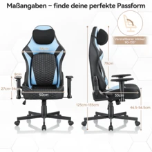 Devoko Gunji Massage Video Game Chair For Adults With Footrest, PU Leather Computer Desk Chair, Adjustable Backrest, High Back Support, Home Office Chair With Headrest And Lumbar Support - 霧霾藍 - 查看 8
