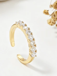 Anillo abierto de mujer de media eternidad de lujo, anillo de banda de medio círculo minimalista, anillo elegante y versátil para dama - Tipo abierto - Ver 5