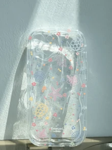 1个奶油质感透明彩色海星和海龟图案极简全包覆TPU防震手机壳，兼容苹果17、16、15、14、13、12、11 Pro Max、Air - 彩色 - 查看 3