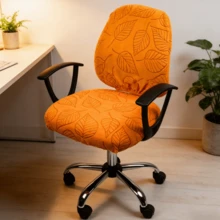 2 Pcs Office Chair Covers Set Leaf Pattern Universal Removable Computer Chair Protector For Seat And Backrest - Orange - View 6