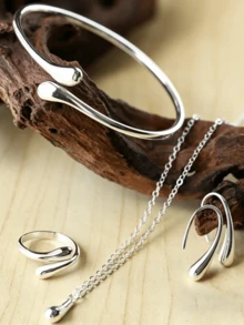 Conjunto de Reloj y Joyas Estilo Gota de Agua Minimalista, Combinación Versátil de 5 Piezas para Uso Diario y Desplazamientos - Multicolor - Ver 7