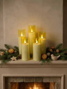 2/3/5 piezas Velas sin llama con parpadeo, control remoto y temporizador, mecha 3D, adecuadas para decoración del hogar, boda, Día de San Valentín, centro de mesa - amarillo pálido - Ver 2