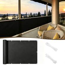 Pantalla de protección de privacidad para balcón, con cuerdas y lazos, tela de cerca de jardín para sombrear y aislar del calor, tela de pantalla de cerca reforzada para porche, patio, patio trasero, tela de pantalla de privacidad - Negro - Multicolor - Ver 2