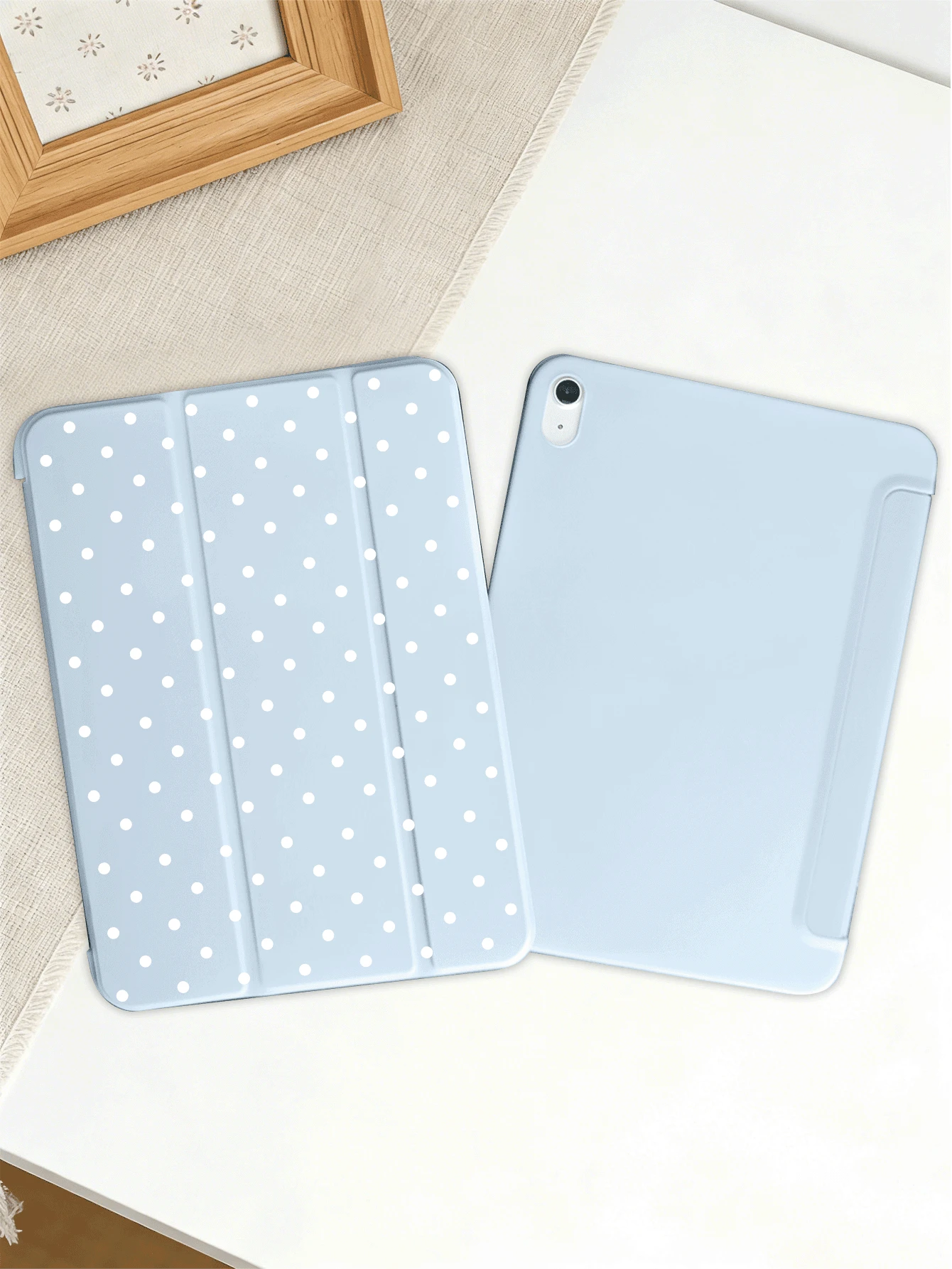 2025 Polka Dot & Minimalist Pattern Tablet Protective Case, Suitable For IPad 7/8/9/10th Gen/Pro 12.9/Pro 11/11th Gen(A16), Galaxy Tab S6 Lite/Galaxy Tab A11+ 2025, Provides Soft Shock-Proof Protection, Supports Smart Stand/Auto Wake/Sleep Function - Baby Blue - View 1