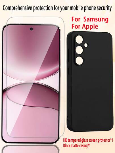[1 Protector de pantalla de vidrio templado HD + 1 Funda de teléfono mate negra] Es compatible con teléfonos y Apple, incluyendo los compatibles con S25, S25+, S25 Ultra, S25 Edge, y Apple 17, 17 Pro y 17 Pro Max. El protector de pantalla utiliza tecnología de vidrio templado de alta definición 9H