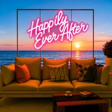Ainteseaned “Happily Ever After” 亚克力 LED 霓虹灯，可调光 USB 供电，美观墙饰，室内家居装饰，适用于卧室、酒吧、商店、直播场景、婚礼、求婚和派对，多功能夜灯，完美的母亲节礼物（不含电池） - 粉色 - 查看 11