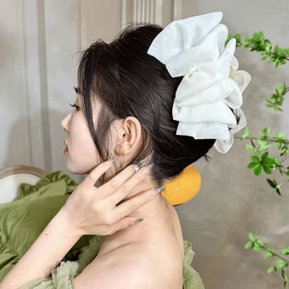 1pc Women's Solid Color Shiny Chiffon Bow Hair Clip, Elegant Fashion Accessory Suitable For Daily Use (Hair Clip Length: 13cm)